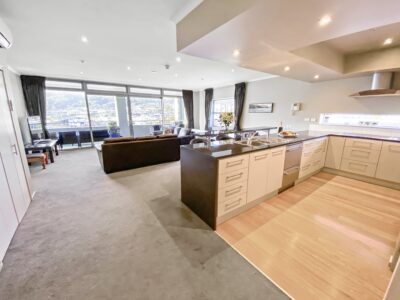 Oxleys Picton waterfront apartment Kitchen and lounge view 2